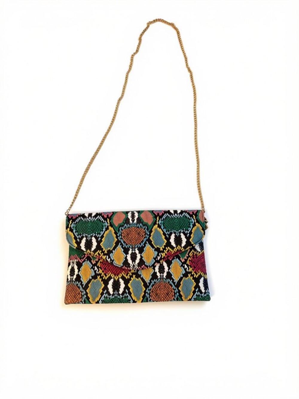 snake print leather envelope clutch